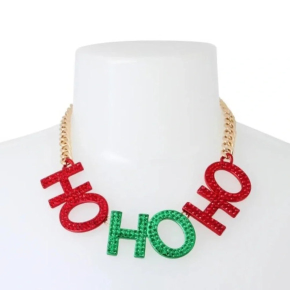 BETSEY JOHNSON SET Christmas Holiday Shiny HO HO HO Necklace & Earrings NEW NWT - Picture 8 of 11